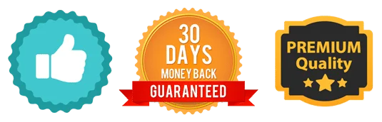 Badges: thumbs up, 30 days money back guarantee (vendor policy) and premium quality