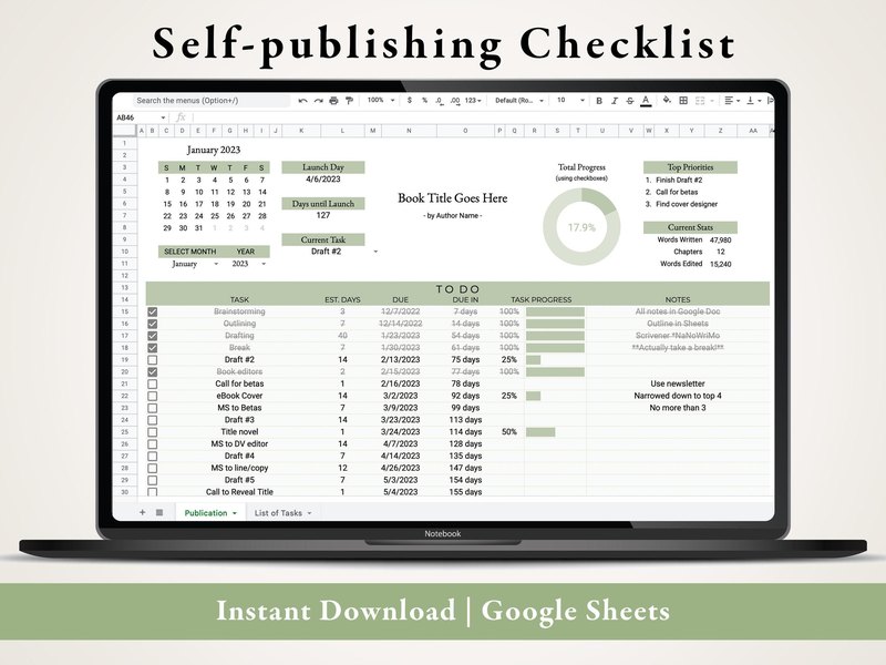 Preview image for Bonus 2: Self-Publishing Checklist for Google Sheets