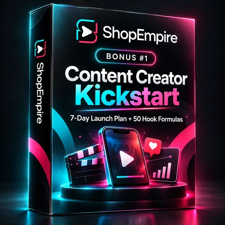 Cover of Bonus 1: Content Creator Kickstart, 7-day launch plan plus 50 hook formulas